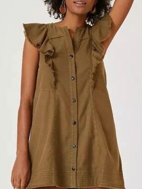 Pilcro-flutter sleeve button down tunic dress